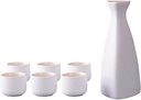 Sake Set Japanese Sake Pot Set Traditional Sake Cup Hand Painted Design Porcelain Pottery Ceramic Crafts Wine Glasses Cups 7 Piece, White, Round, Triangle
