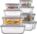 HOMBERKING 8 Pack Glass Food Storage Containers with Lids, Meal Prep Containers, Airtight Bento Boxes with Leak Proof Locking for Microwave, Oven, Freezer and Dishwasher, BPA Free, 5-35oz