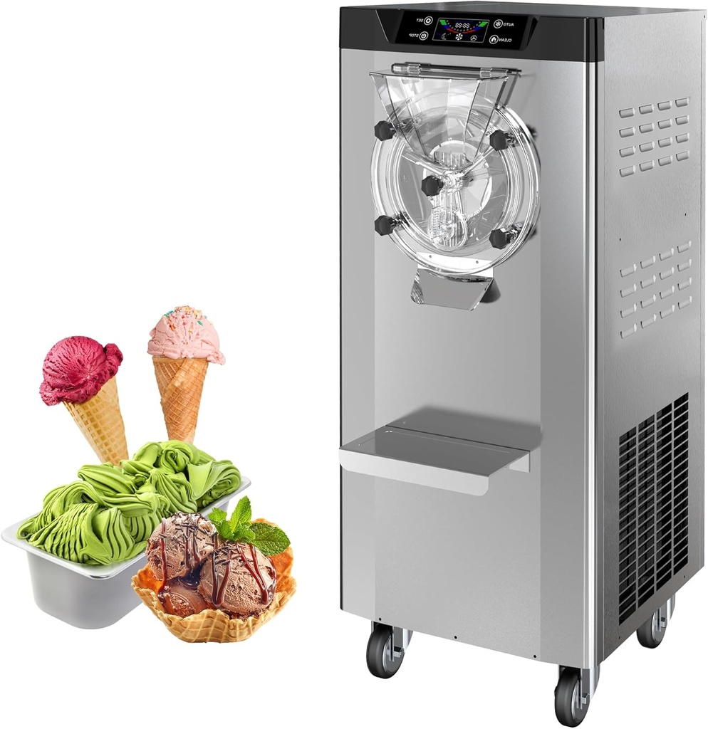 Commercial Ice Cream Machine 2000W Hard Serve - 24L/6.3Gph Output, LED Display & Auto Cleaning, Single Flavor Batch Freezer for Restaurants, Cafes, Supermarkets