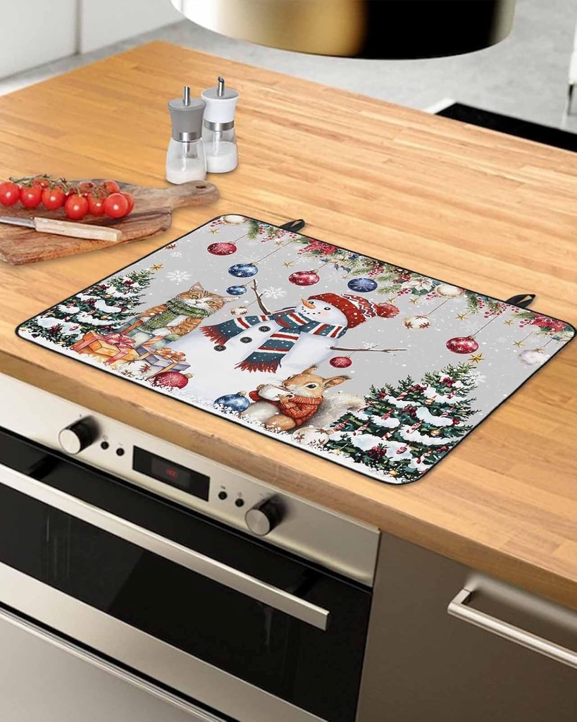 Christmas Countertop Burners Protection Mats for Kitchen, Snowflake Snowman Winter Christmas Tree Gray Rubber Stove Top Cover Mat, Heat Proof Mats Cooktop Cover for Counter Dish Drying Mat, 31"x24"
