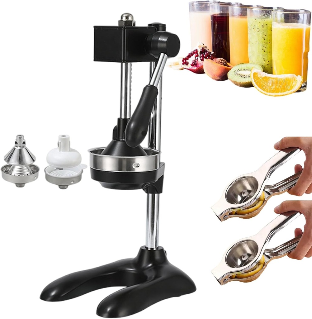 Hand Press Juicer Machine - Manual Citrus Squeezer for Lemon, Watermelon - Professional Food Processors and Crusher - Stainless Steel, Easy to Clean - Convex Point Design Pressing,black