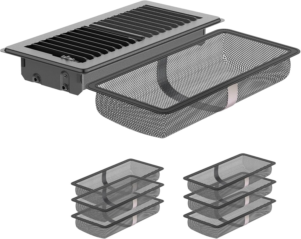 4 x 10 Inch Floor Register with 6 Pack Screen Net, HG Power Floor Vent Covers for Home Floor, Metal Adjust Air Vent for Kitchen, Heat, Office