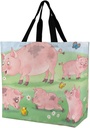 Reusable Grocery Bags, Reusable Shopping Bags Foldable with Handles Grocery Tote Bag Heavy Duty for Groceries Funny Farm Cute Pigs Printed