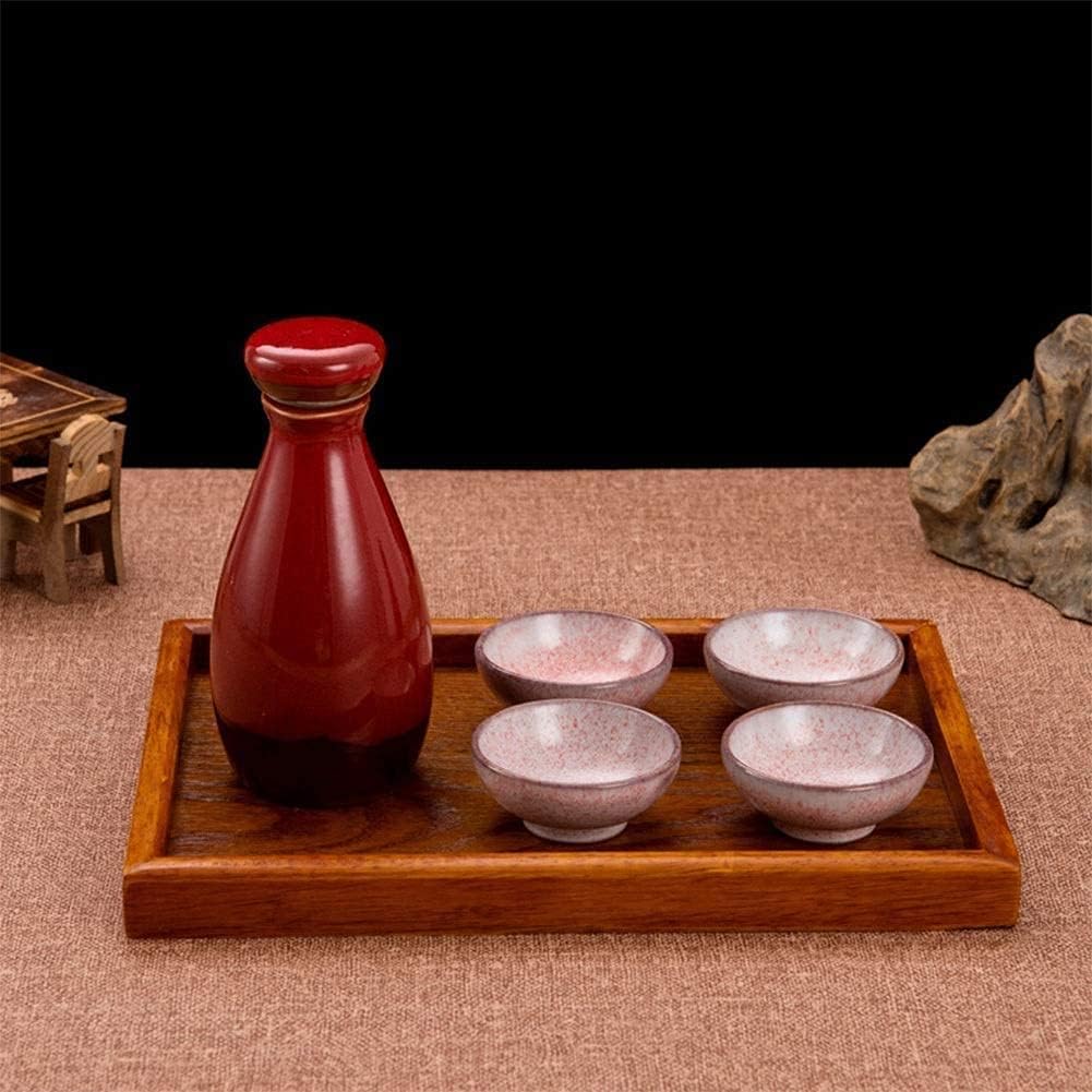 Japanese Sake Set 6 Pieces Traditional Japanese Sake Set with Wooden Tray Retro Porcelain Crafts Red Traditional Hand Painted Sake Set