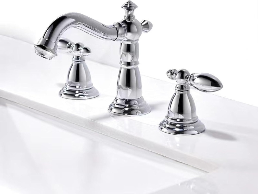 3 Hole Faucet for Bathroom Sink,Faucet Bathroom Sink Brass,Bathroom Faucet 3 Hole,2-Handle Bathroom Sink Faucet,Bathroom Sink Faucet Hot and Cold Water Mixer,Chrome