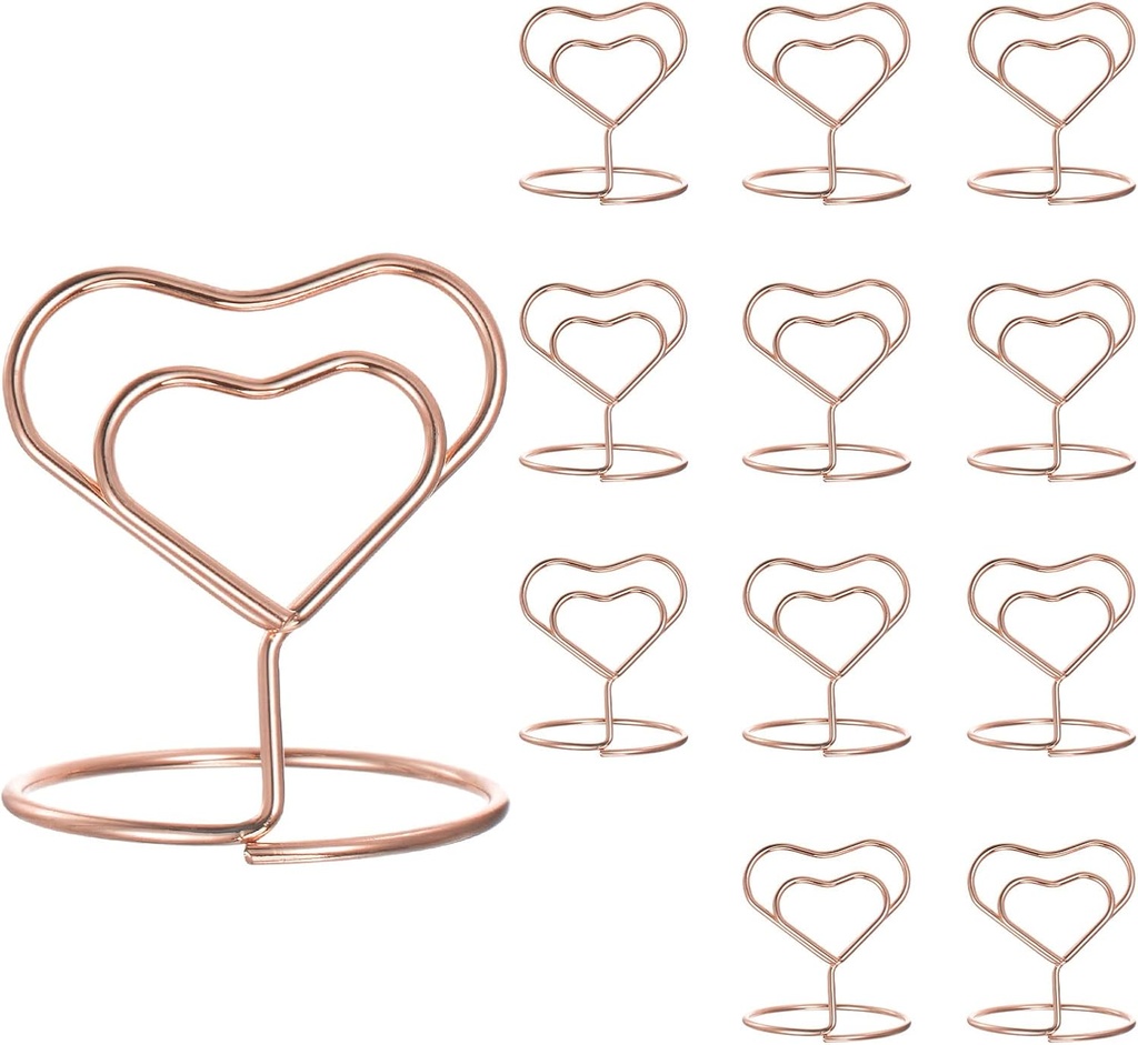 HARFINGTON 12pcs Table Number Holders 1.57 Inch 40mm Tall Mini Heart Shape Steel Photo Holders for Centerpieces Table Place Card Holders for Wedding Reception Party Office Home, Rose Gold