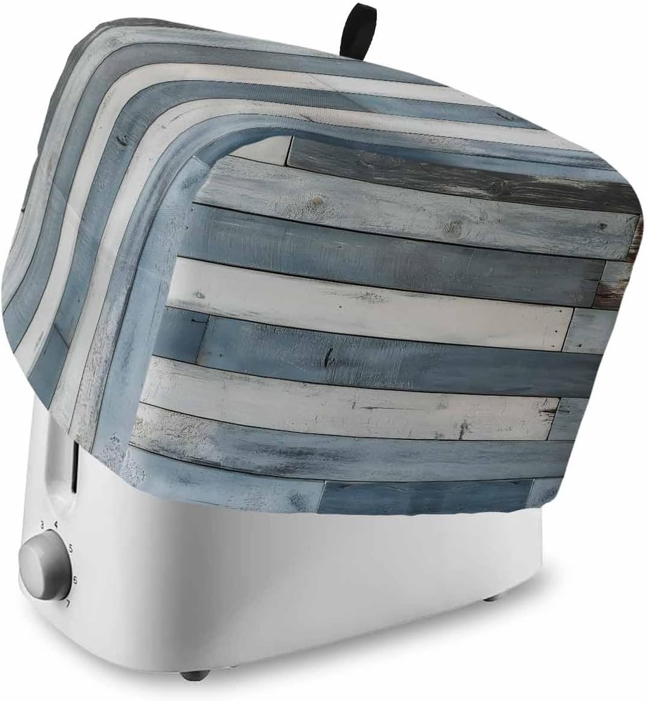 Wood Grain Texture 2 Slice Toaster Cover Vintage Blue and Gray Wood Grain Toaster Dust Cover Fingerprint Protection Bread Machine Kitchen Appliance Protector