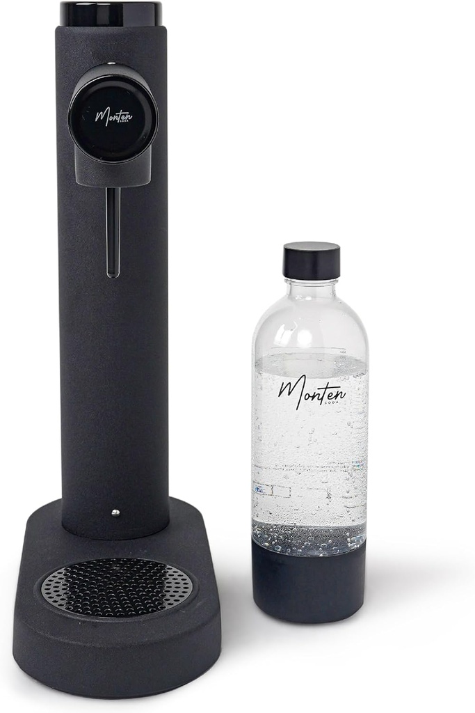 Sparkling Water Maker - Matte Black Soda Maker - Includes 900ML Reusable Bottle - Made with Premium Stainless Steel - Compatible with Screw-In Sodastream & Soda Sense CO2 Cylinders