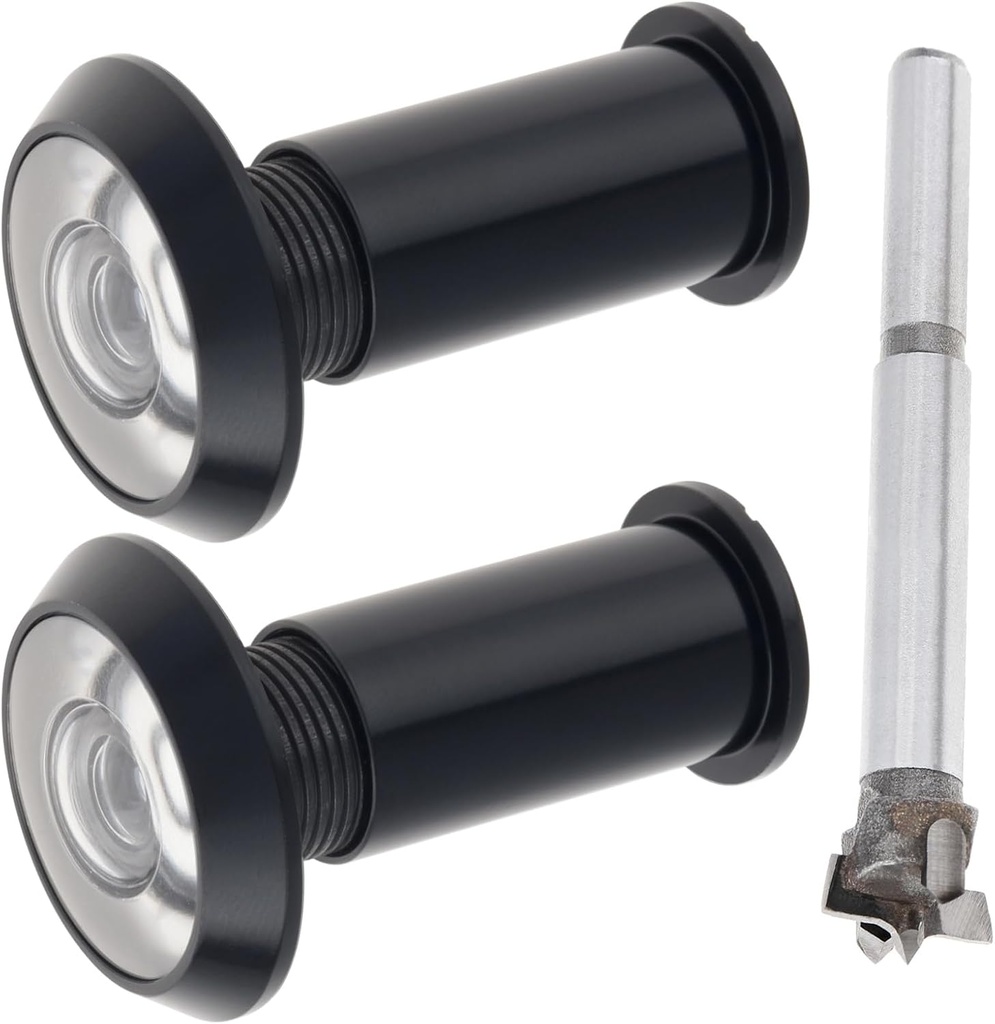 Door Viewer Peephole,200 Degree Solid Brass Peep Holes with 16 MM Drill Bit for 1-1/2" to 2-3/8" Doors,5/8 Inch Pipe Diameter Anti-Peeping Door Eye Viewer Without Cover (Black)
