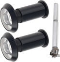 Door Viewer Peephole,200 Degree Solid Brass Peep Holes with 16 MM Drill Bit for 1-1/2" to 2-3/8" Doors,5/8 Inch Pipe Diameter Anti-Peeping Door Eye Viewer Without Cover (Black)