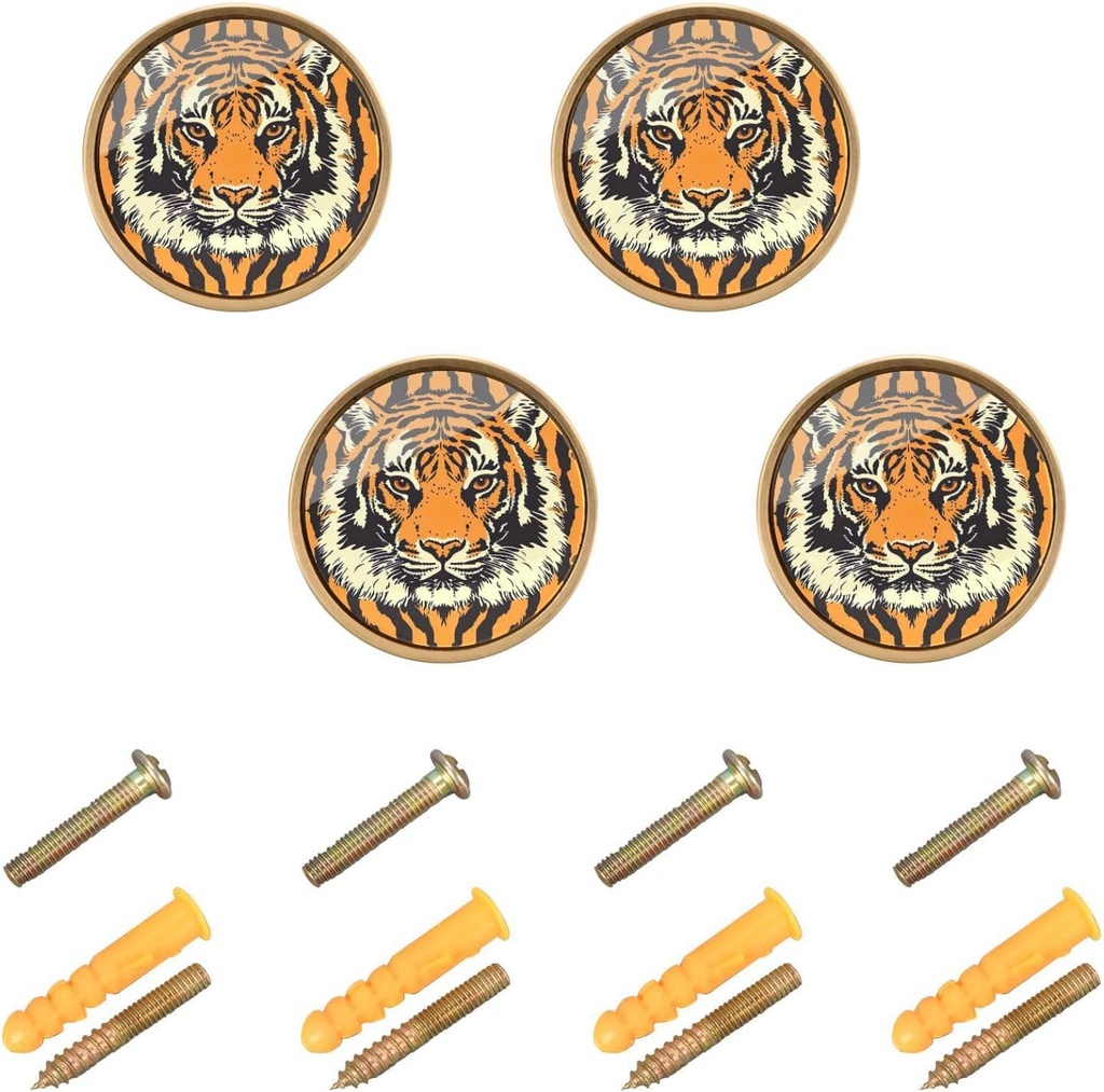 Graffiti Tiger Head Pattern Drawer Knobs, Cabinet Knobs, Knobs Set of 4 for Home, Kitchen, Bathroom or Office