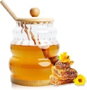 DELAVIDA Glass Honey Jar with Dipper, Honey Pot with Dipper and Lid, 15oz Honey Container Set with Bamboo Base and Lid, Honey Dispenser for Honey Syrup for Home Kitchen