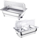 Adjustable Temperature Electric Hot Pot 35°C~85°C Stainless Steel Temperature Control Buffet Server and Warmer with Roll Top and Temperature Display (One + Two) (One + Two)