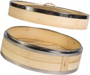 18cm Bamboo Steamer with Stainless Steel Banding 1-Tier Food Steamer Basket for Cooking Buns and Dumplings Kitchen Cookware for Home Use