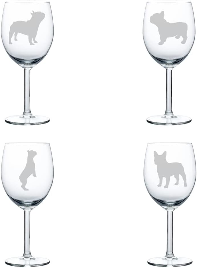 MIP Set of 4 Wine Glass Goblet Frenchie French Bulldog Collection (10 oz)