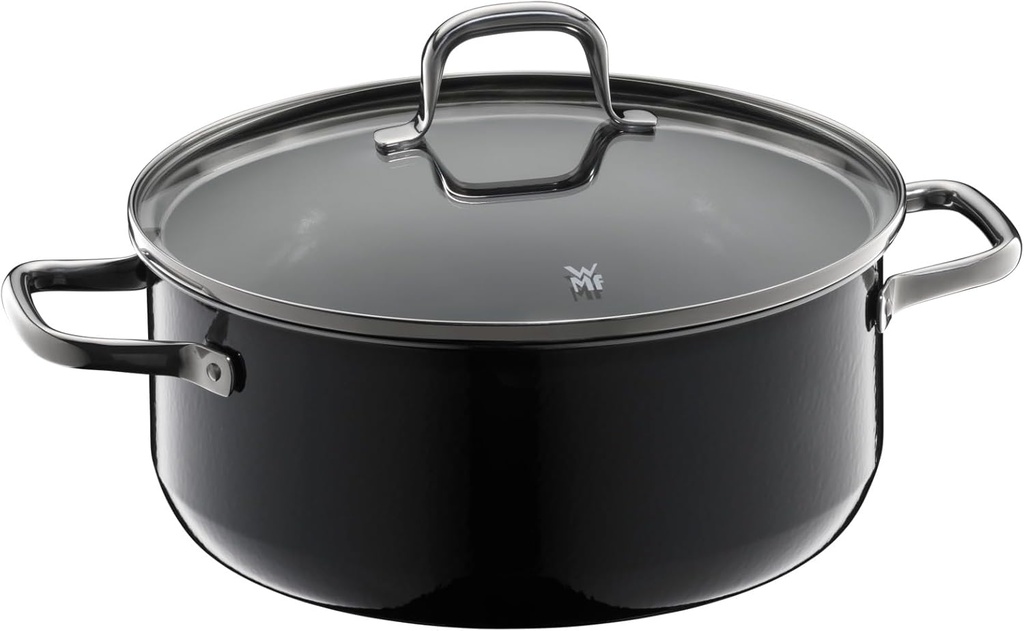 WMF Fusiontec Essential Cooking Pot Large 24 cm Glass Lid Stewing Pot Induction 4.4 L High-Tech Ceramic Scratch-Resistant Uncoated Black Made in Germany