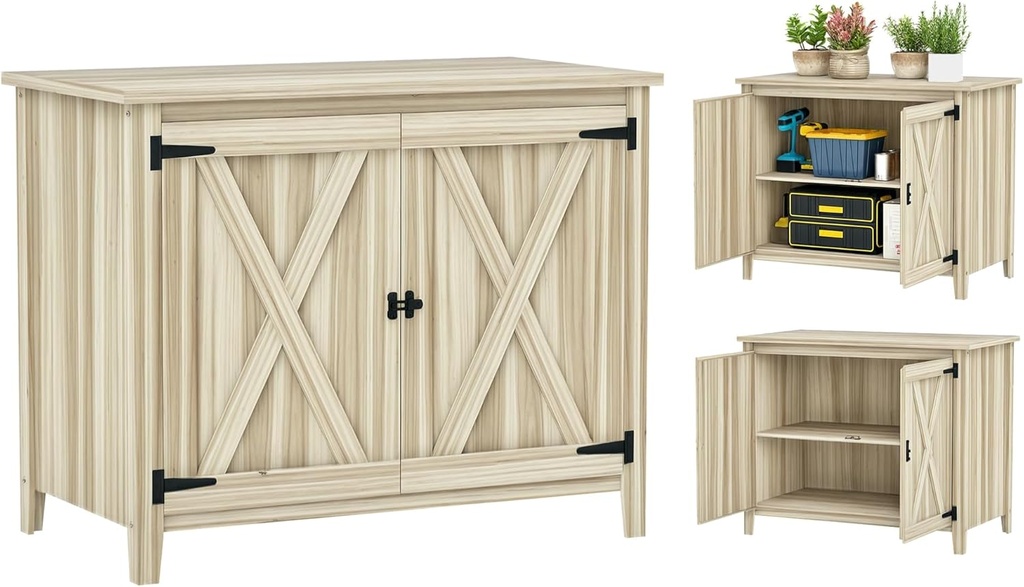 Outsunny Wood Garden Shed, Compact Outdoor Storage Cabinet Potting Shed with Inner Shelf and Double Doors for Backyard, Patio, Lawn, Natural Wood