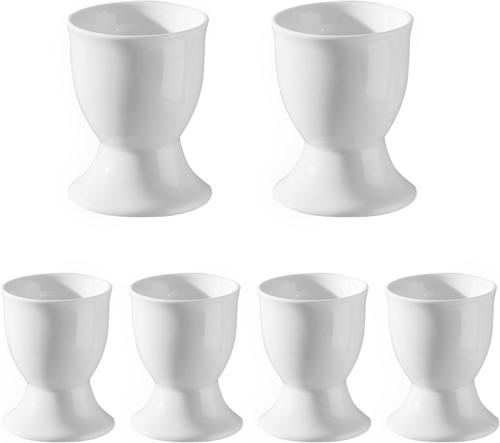 6pcs Ceramic Egg Cups, Porcelain Egg Stand Holders, for Party Table Decoration Home Breakfast Cooking, Microwave Oven Safe, White