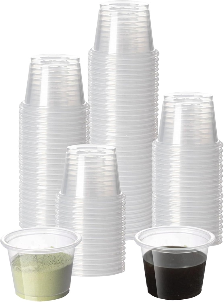 HOMIP 200Pcs 1oz Disposable Plastic Portion Cups (No Lids), Small Mini Sauce Cups for Portion Control, Salad Dressing Cups, Airtight and Stackable Condiment Cups for Party, Holiday and Daily Use