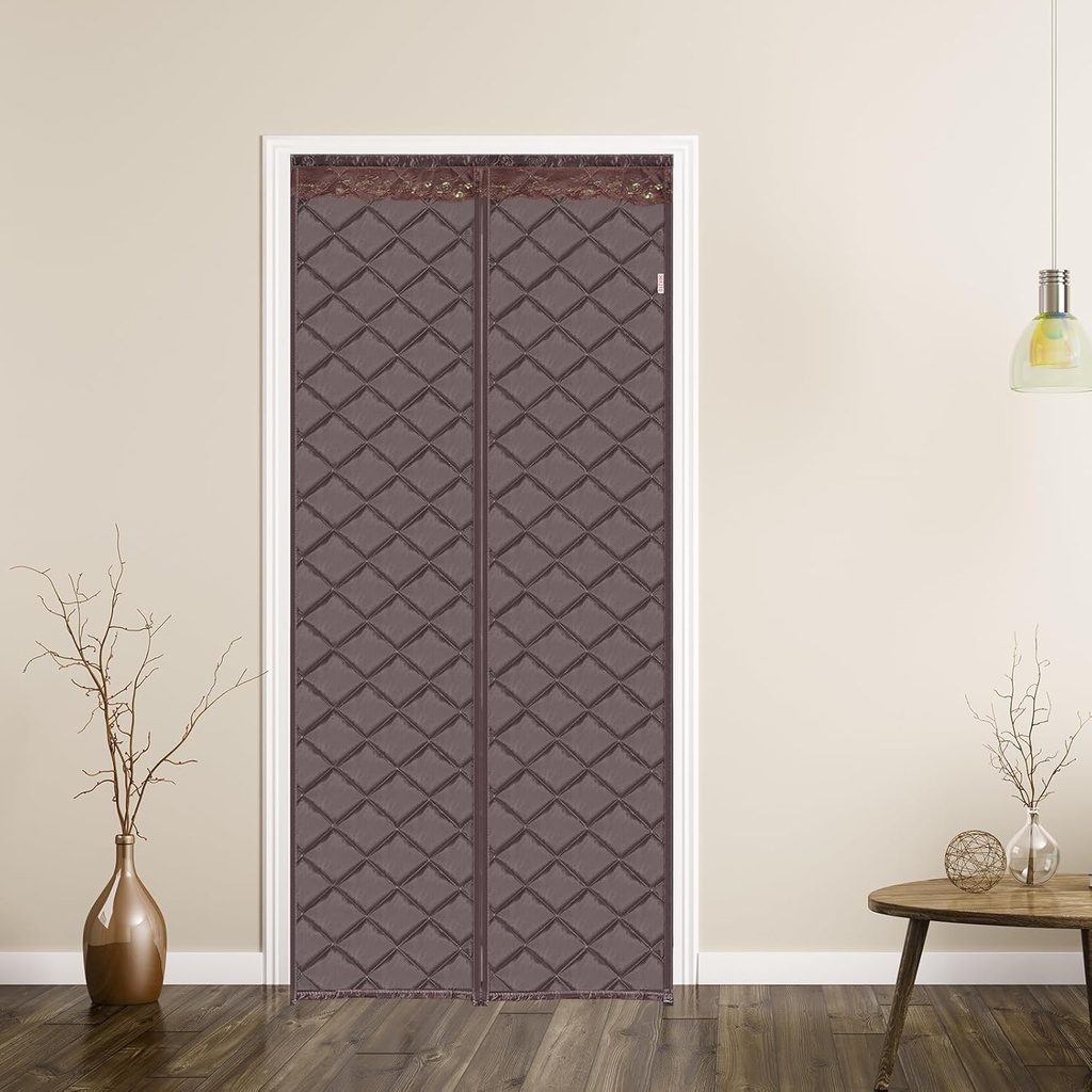 uxcell Magnetic Thermal Insulated Door Curtain, Fits 31.5" x 79" Door Durable Oxford Weatherproof Door Blanket to Keep Warm in Winter and Cool in Summer, Coffee