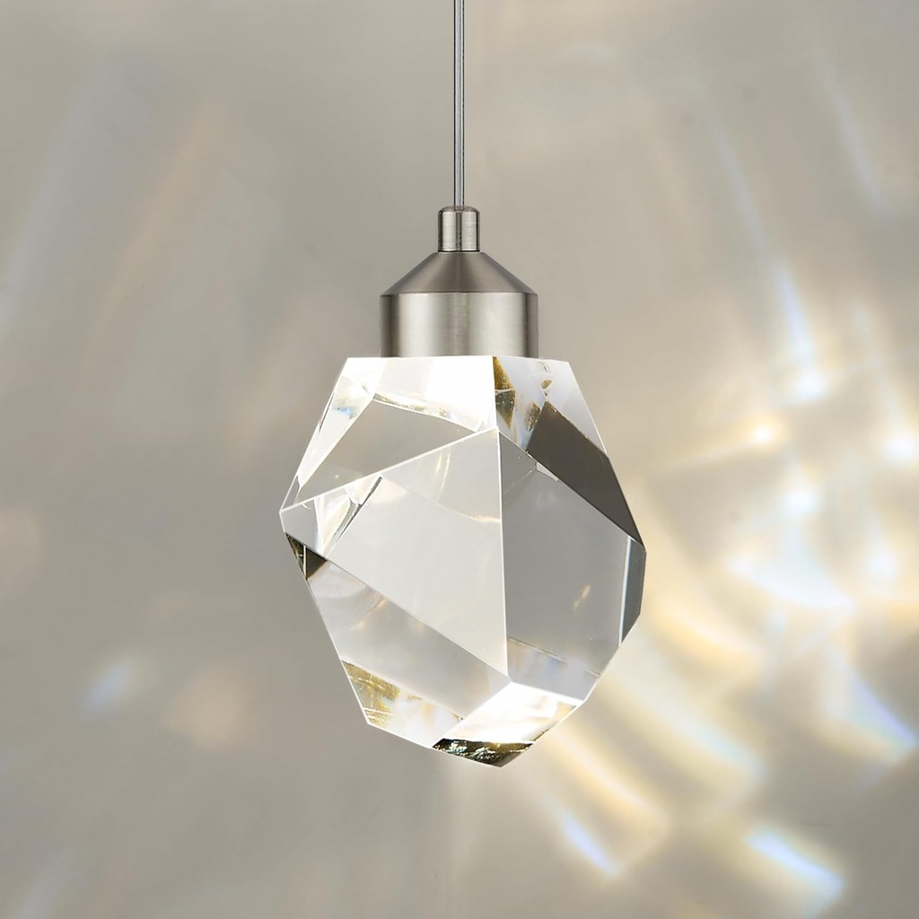 Ken & Ricky LED Crystal Pendant Lights, Crystal Kitchen Pendant Lighting Over Island,3 Colar Temperature, Industrial Kitchen Pendant Light，Brushed Nickle Finish,KR3362-BN-1PK
