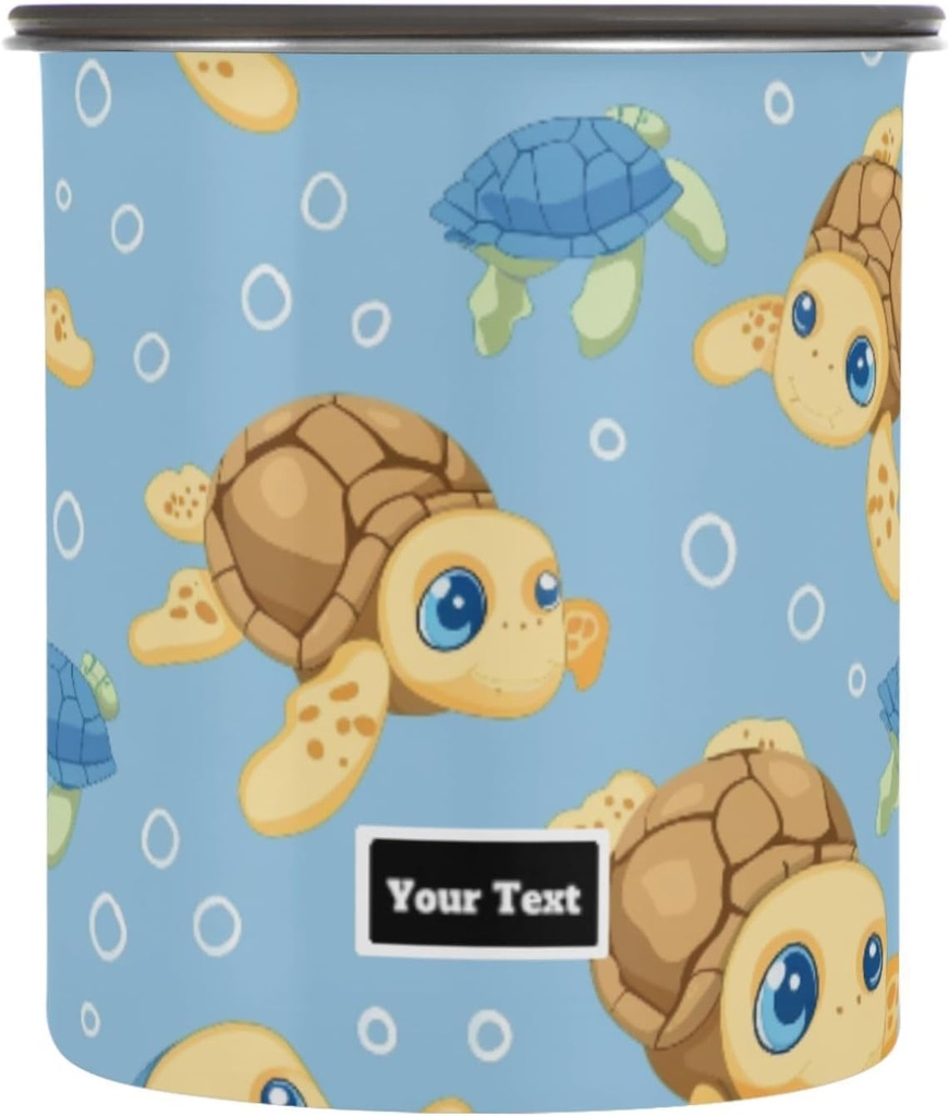 ALAZA Cute Sea Turtle Cartoon Kitten Cats Airtight Coffee Bean Canister Customed 30oz Food Storage Containers with Lids For Gournd, Tea, Sugar, Flour, Rice, Cereal, Candy Cookie Jar