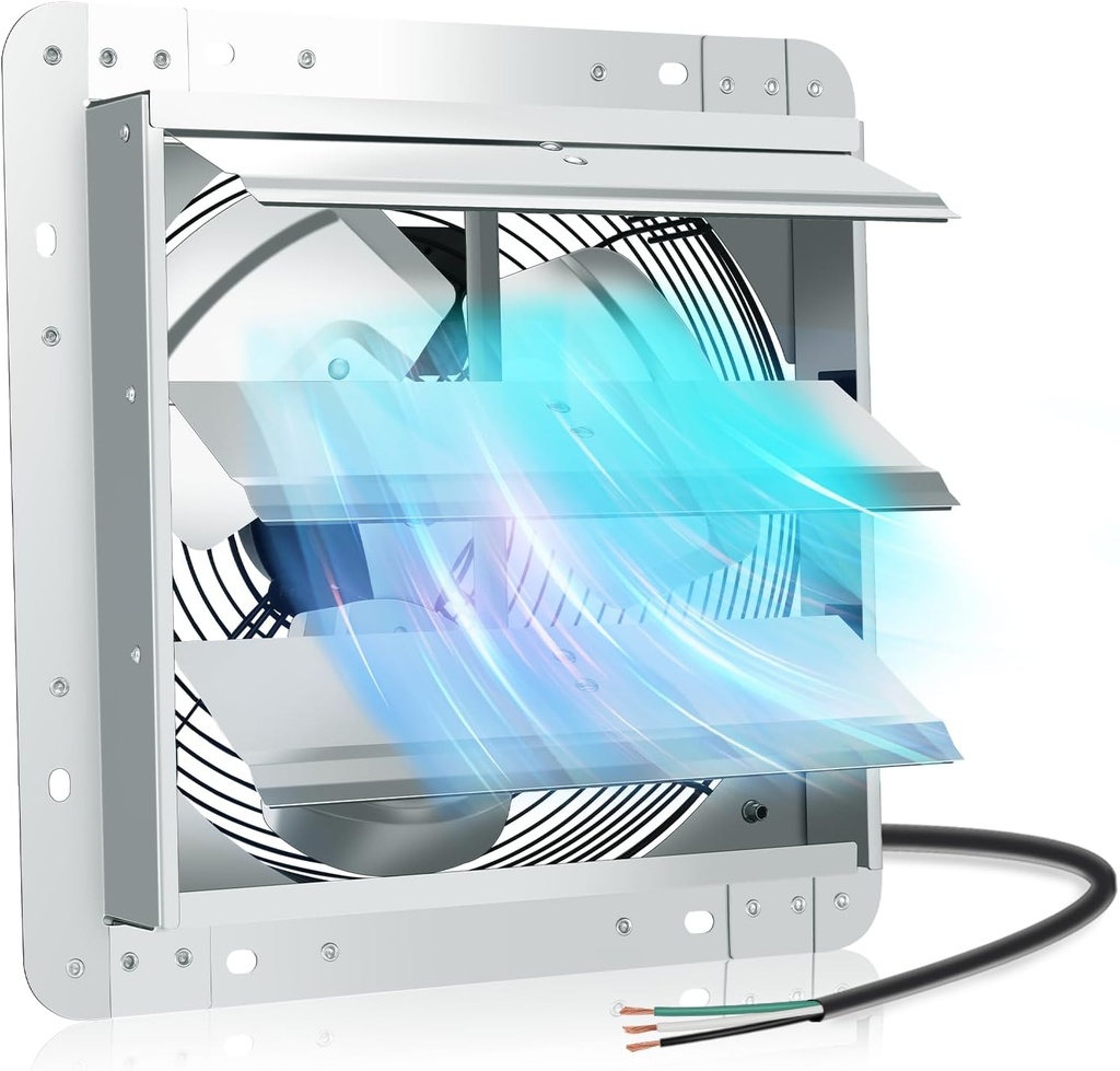 FAREAST 12-Inch Garage Exhaust Fan, Wall Exhaust Fan with Speed Controller, 1130 CFM, 1600 RPM, Automatic Shutter for Barn, Workshop, Chicken Coop, Greenhouse Ventilation (Bare Wire)