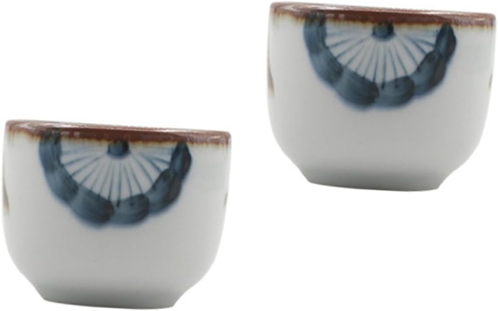 2pcs Traditional Japanese Sake Serving Cups Hand Painted Flower Pattern Tea Cups