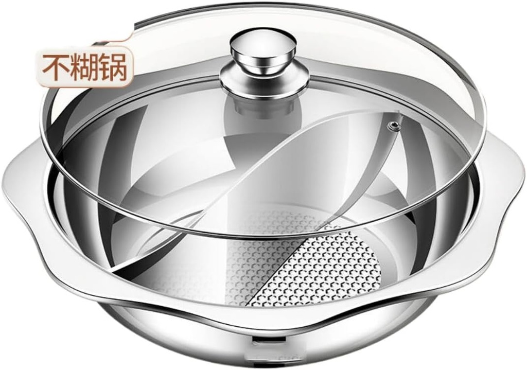 新款鸳鸯锅/with Double-flavor hot pot/家用火锅盘电磁炉用于火锅锅具304不锈材质用于打边炉锅—【鸳鸯锅/with Double-flavor hot pot/32CM 玻璃盖】304钢-不沾锅底