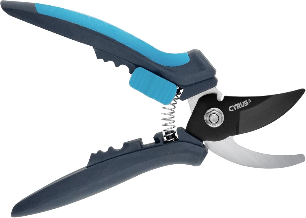 CYRUS Pruning Shears for Gardening 8" Pruners Trimming Scissors Non Stick Coating Blade Carbon Steel with Anti Slip Handle Scissors Widely Used for Gardening, Hydroponics, Grow Tents-CYRUS