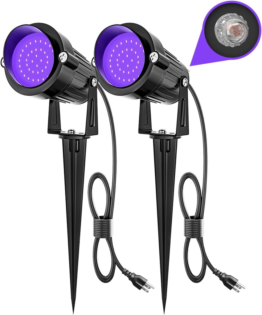 ZUCKEO Halloween Outdoor Black Light Spotlight LED Blacklight, 15W Dusk to Dawn Spot Lights Landscape Lighting with US Plug for Glow Party Body Paint Fluorescent Yard Decor(2Pack)