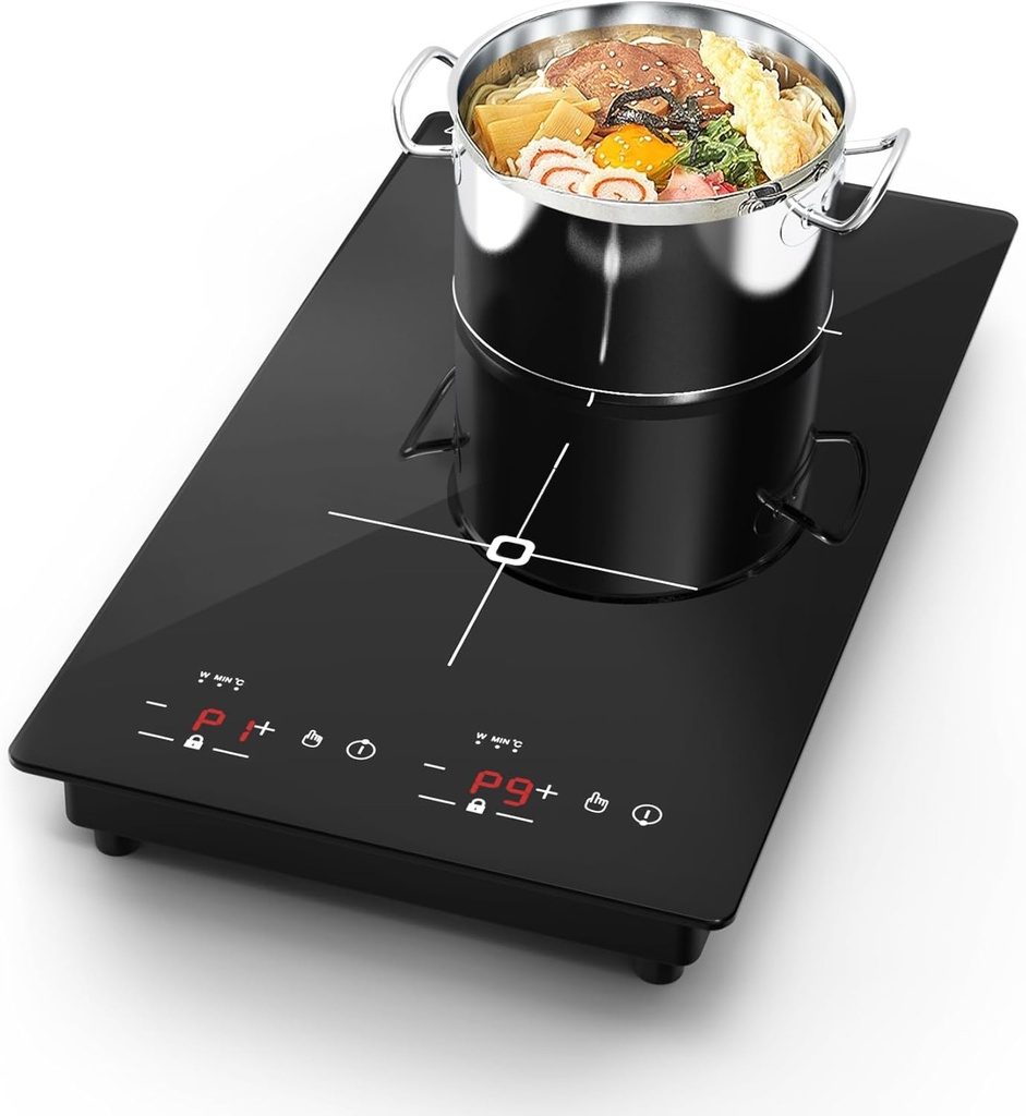 VBGK Double Induction Cooktop, 2300W 110V Portable Induction Cooktop with LED Touch Screen 9 Levels Settings,Electric cooktop with Child Safety Lock & Timer 2 burner