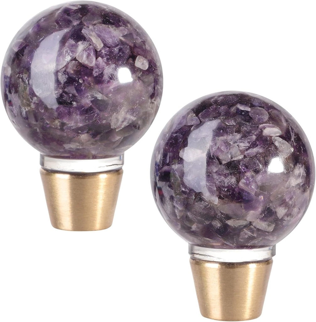 mookaitedecor Set of 2 Amethyst Crystal Sphere Drawer Knobs with Screws, Resin Round Ball Stone Handles Pulls for Cabinets Cupboard Kicthen Door Wardrpbe