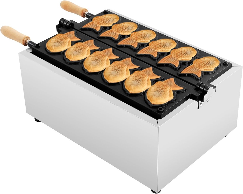 Commercial Taiyaki Fish Waffle Maker Machine, 3000W Taiyaki Maker Taiyaki Baker Fish-Shaped Mold Non-Stick Professional Taiyaki Machine Smart Control for Home Use, Restaurants