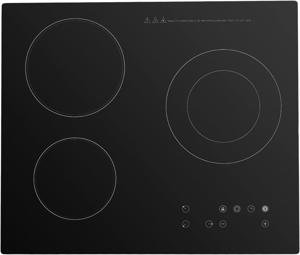 Electric Ceramic Cooktop, 23.2 Inch 3 Burners Electric Cooktop 110v 2600w for Built-in and Tabletop Cooking Sensor Touch Controls