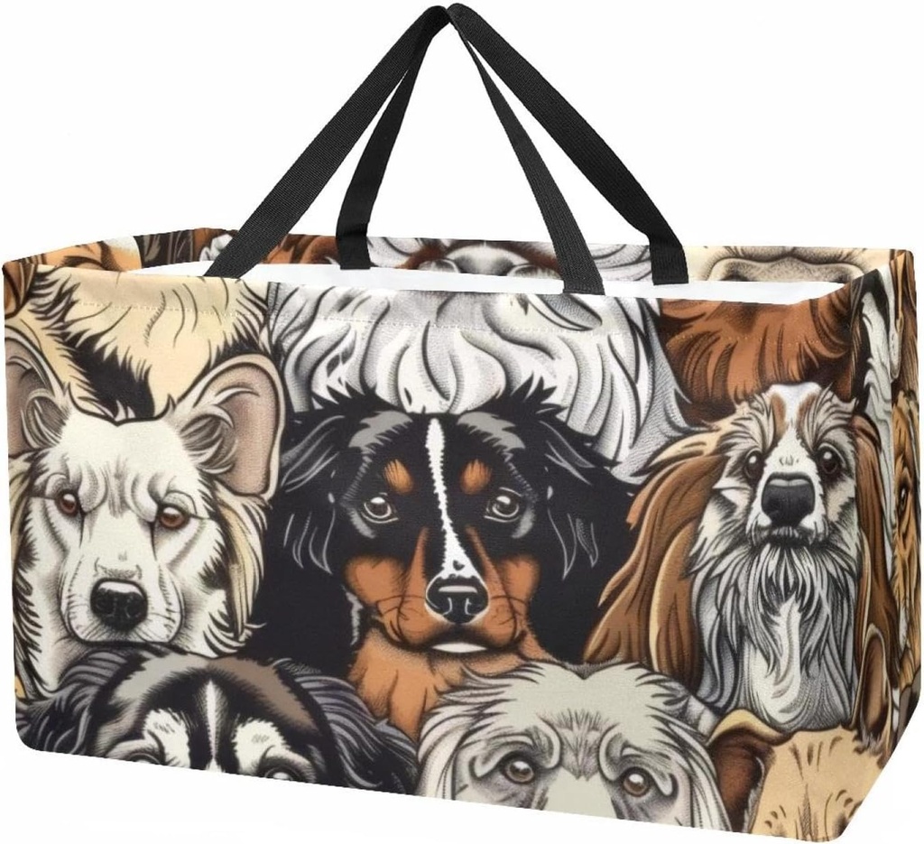 Generic Reusable Grocery Bags for Women Large Variety of Dog Breeds Seamless Pattern Shopping Tote Bag for Beach Groceries Picnic, 22.0x12.6x11.4 in/56x29x32 cm, gwl-001-1