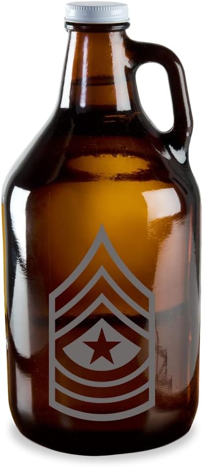 Milk Mug Designs US Army - Sergeant Major E-9 Shoulder Sleeve Patch Etched Glass Beer Growler 64 oz