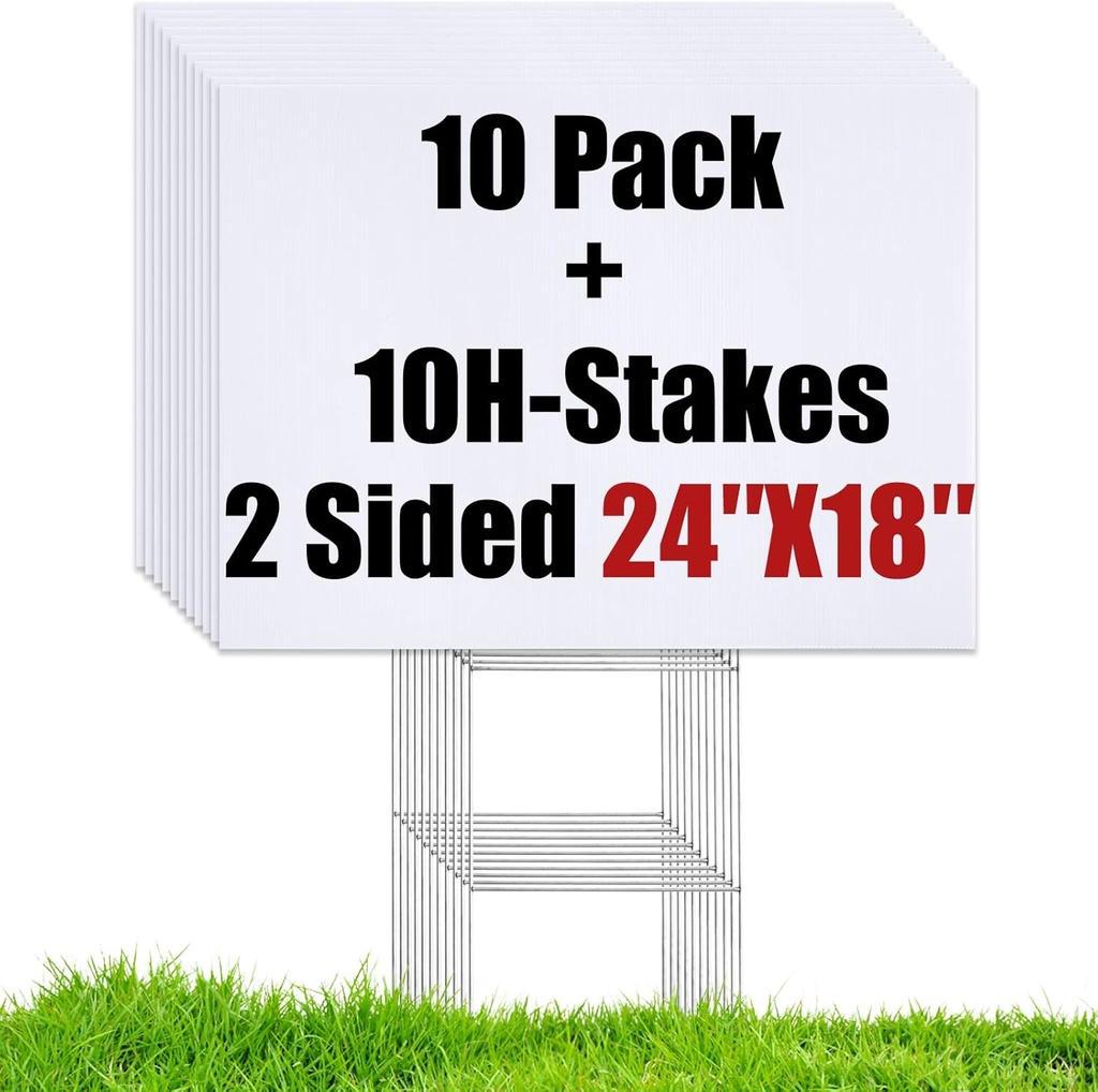 WENWELL 10 Large Blank Yard Signs with Stakes 18 x 24",Corrugated Plastic Lawn Sign kit for Estate Garage Sale,Party,Birthday,Wedding,Campaign,Parking,Make you own Outdoor Sign