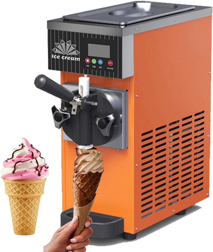 Single Flavor Commercial Ice Cream Maker 450W Soft Serve Ice Cream Machine for Home,Countertop Soft Serve Ice Cream Maker,LCD Panel Auto Clean,for Restaurants & Dessert Shops Orange