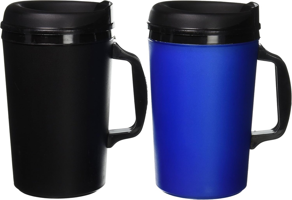 ThermoServ 2 Foam Insulated Coffee Mugs 34 oz (1) Blue & (1) Black