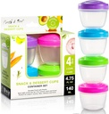Snack Containers (4 Set) - 4.75 Oz Small Food Storage Cups with Lids - Fruit, Nuts, Sauce, Condiments & Salad Container for Lunch Box - Reusable Dessert Cups, Microwave & Freezer Friendly, BPA-free