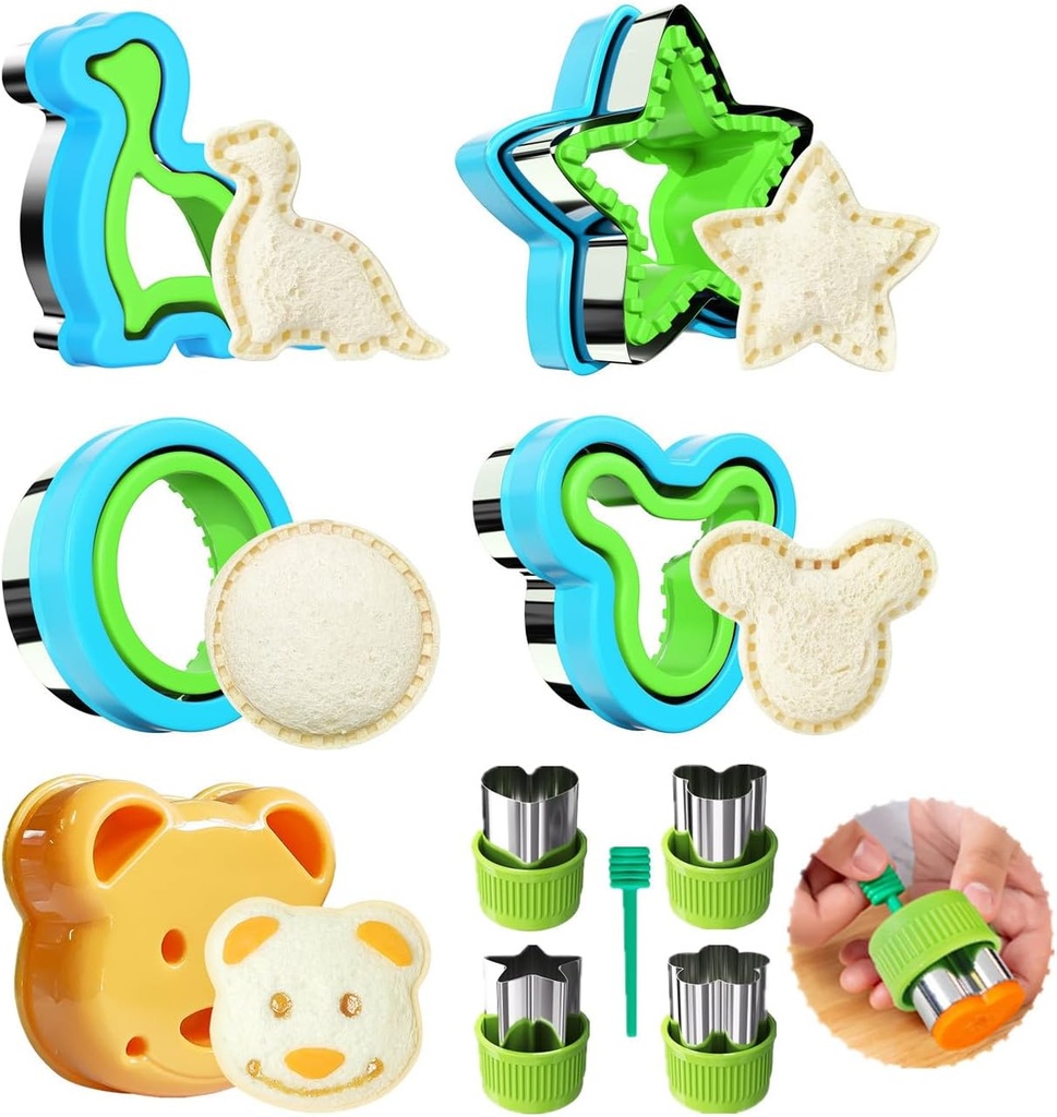 Adocfan Sandwich Cutter and Sealer Set (LARGE), 10 PCS Sandwich Cutter, Bread Sandwich Maker mold and DIY Cookie Cutter Lunch Lunchbox and Bento Box of Boys Girls