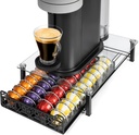 RECAPS Crystal Tempered Glass Coffee Pod Drawer Organizer Compatible with Nespresso Vertuo, Hold up to 50 Small or 40 Big Vertuo Pods or 26 K-cup Pod,Sliding K Cup Drawer for Countertop