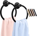 Daily Treasures Matte Black Upgrade Aluminum Stainless Towel Ring Holder with Hook - 2 Pack Adhesive Hand Towel Ring - Bath Towel Rings for Bathroom Wall Organizer Kitchen Storage