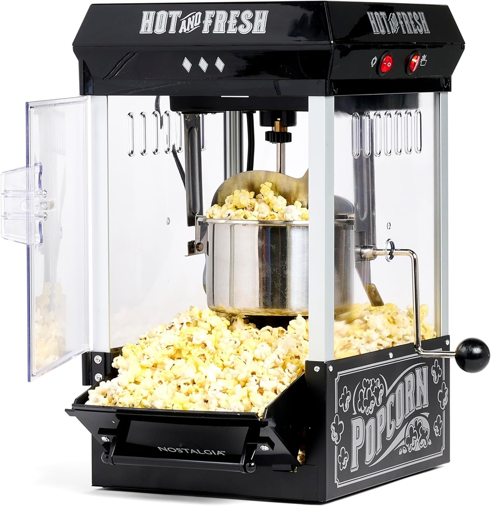 Nostalgia Popcorn Maker Machine - Professional Tabletop With 2.5 Oz Kettle Makes Up to 10 Cups - Vintage Popcorn Machine Movie Theater Style - Black