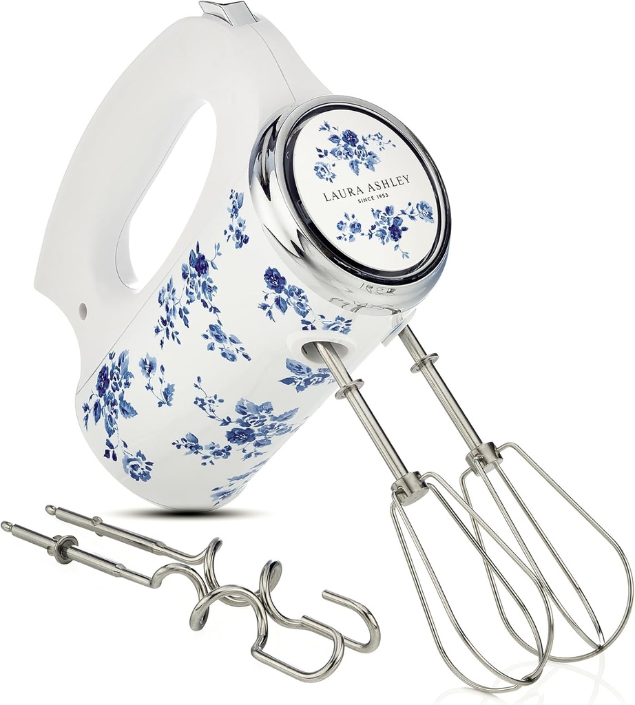 Laura Ashley Hand Mixer Electric Handheld 200W - Hand Held Electric Whisk with 5 Variable Speeds - Hand Mixers with Durable Stainless Steel Beaters - Easy to Clean Light Weight Cake Mixer for Baking