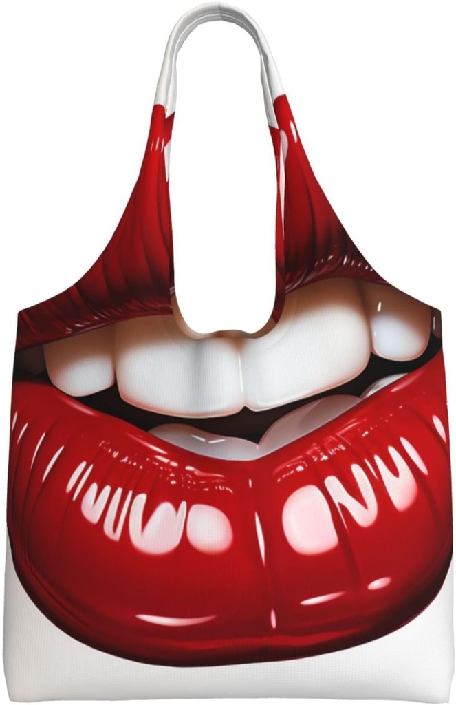 Cute Graphic Red Lips Canvas Tote Bag Reusable Grocery Bags Shopping Bags Large Canvas Bags with Handles