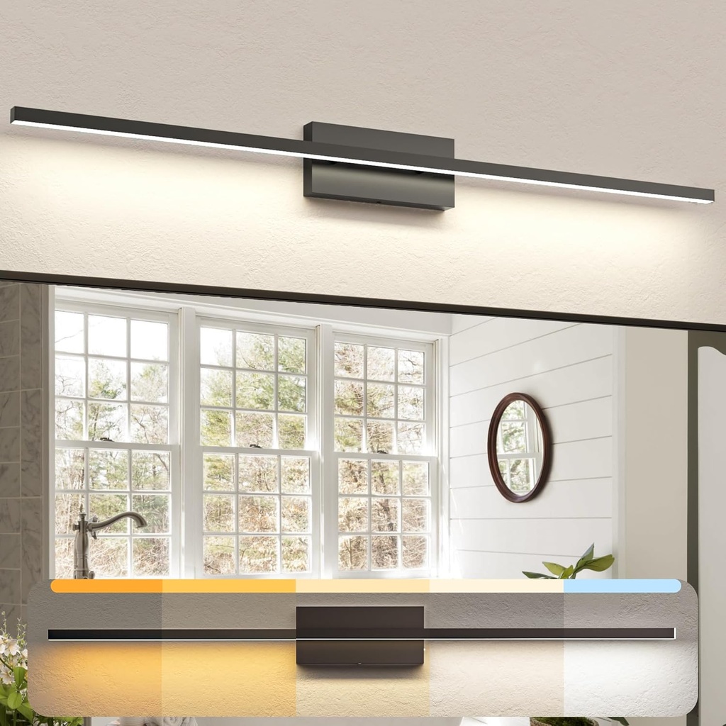 NIORSUN 48 inch Black Bathroom Vanity Light,30W 5CCT Dimmable LED Bathroom Lighting Fixtures Over Mirror, Modern Vanity Lights for Restroom Mirror- ETL Certified