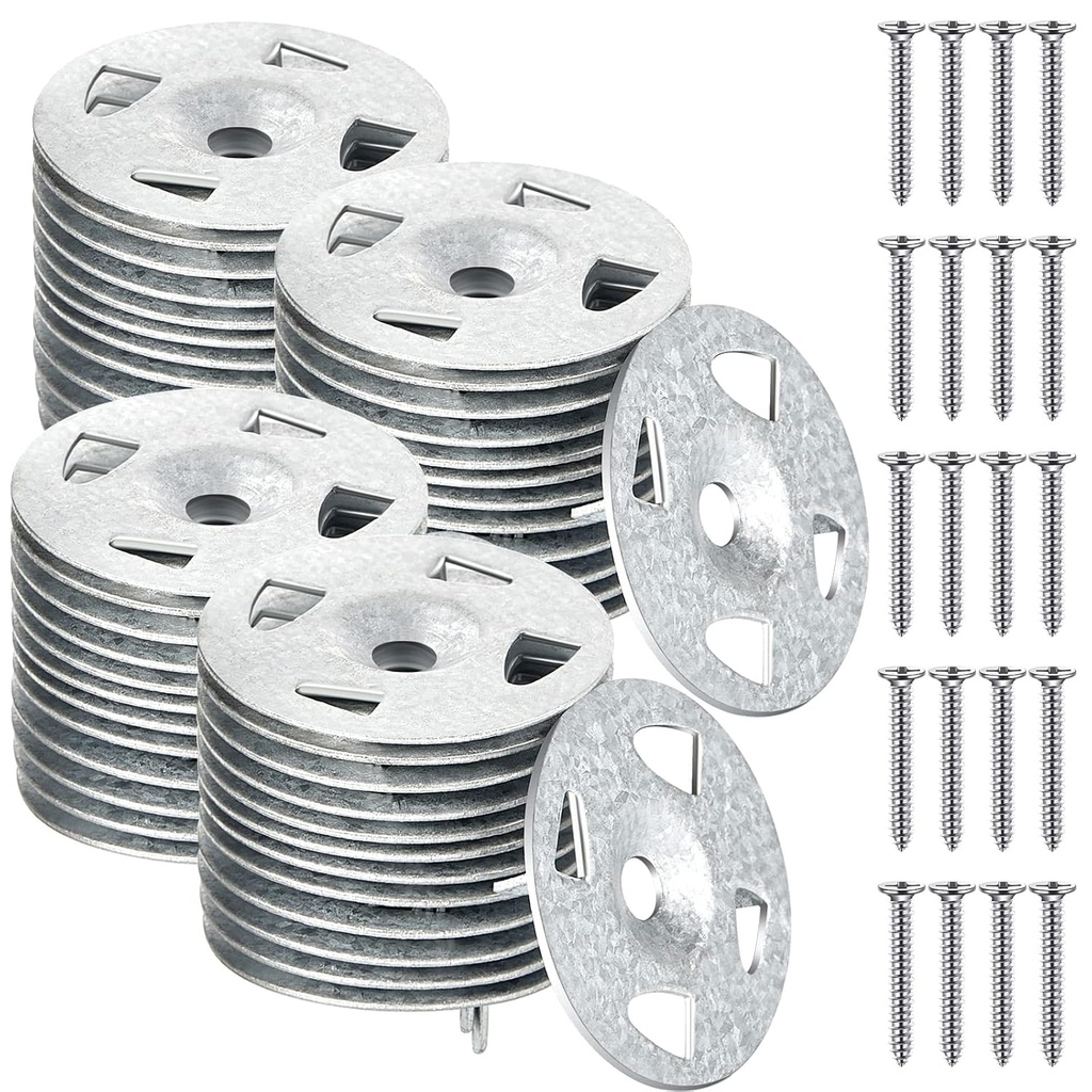 Fastener Kit Board Hardware Set, Includes 1-1/8 Inch Galvanized Steel Washers and Stainless Steel Screws for Fixing Fastening Installation(300 Pcs)