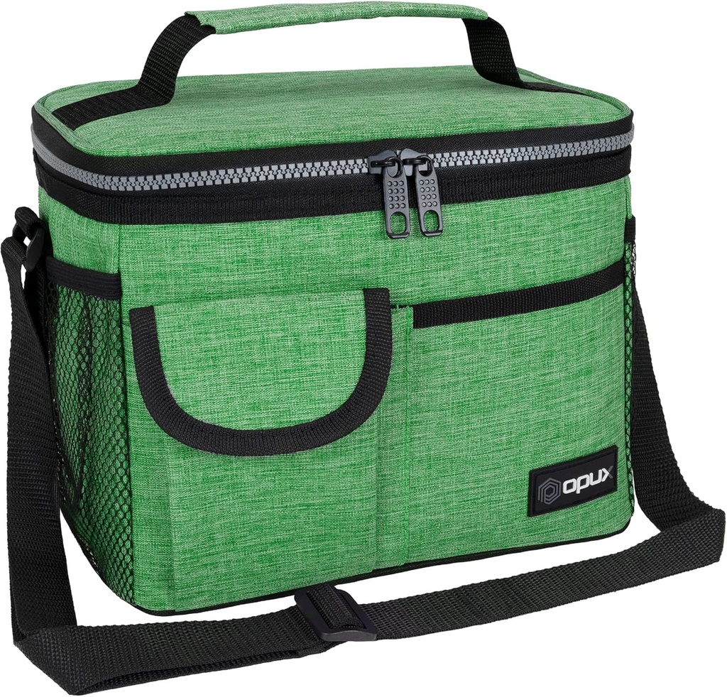 opux Insulated Lunch Bag for Men Women, Leakproof Heather Green Lunch Box for Work, Portable Soft Lunch Cooler Bag with Shoulder Strap, Adult Lunchbox Lunch Pail for Kid Boy Girl School, 14 Can/8L